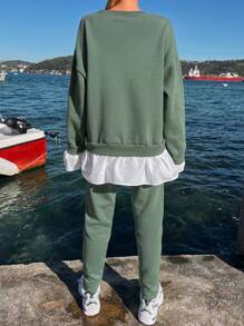 EURMUSE Drop Shoulder 2 In 1 Sweatshirt & Pants - Green - View 2