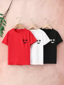 SHEIN Tween Boy 3pcs Expression Print Tee - Multicolor - View 1
