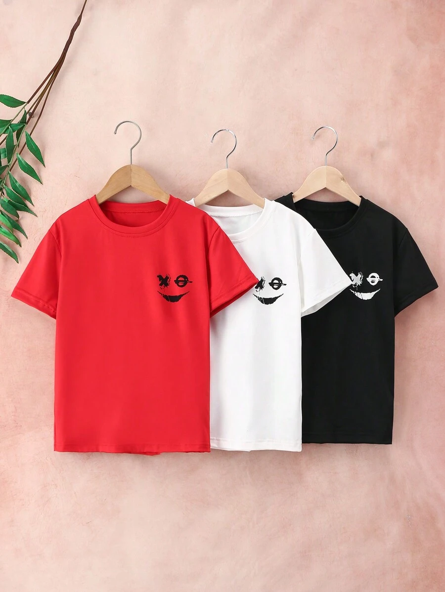 SHEIN Tween Boy 3pcs Expression Print Tee - Multicolor - View 1