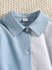 SHEIN Tween Girl Two Tone Shirt & Belted Flare Leg Pants - Multicolor - View 6