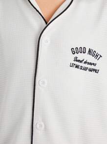 SHEIN Tween Boy Embroidery Letter Pattern Contrast Piping PJ Set