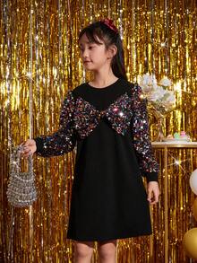 SHEIN 女大童亮片拼接前蝴蝶結洋裝 - 彩色 - 查看 7