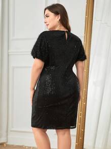 SHEIN LUNE Hơn 	
Fuzzy Cổ tay áo Kim sa Váy liền áo vừa vặn - màu đen - Xem 2