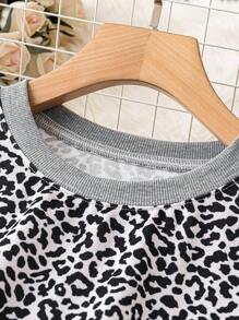 SHEIN LUNE Talla grande Sudadera con estampado de leopardo de hombros caídos - Multicolor - Ver 3