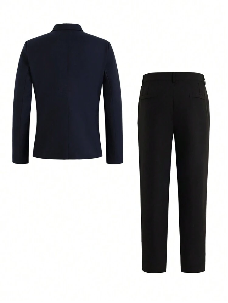 Men 1pc Colorblock Shawl Collar Blazer & 1pc Suit Pants