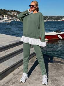 EURMUSE Drop Shoulder 2 In 1 Sweatshirt & Pants - Green - View 5
