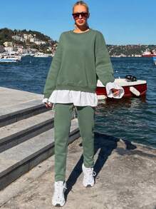 EURMUSE Drop Shoulder 2 In 1 Sweatshirt & Pants - Green - View 4