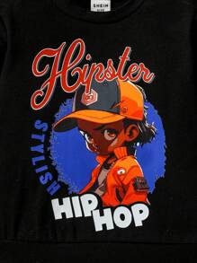 Baby Girl Cartoon & Letter Graphic Sweatshirt - Black - View 5