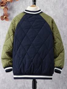 Tween Boy Letter Patched Raglan Sleeve Padded Coat - Multicolor - View 2