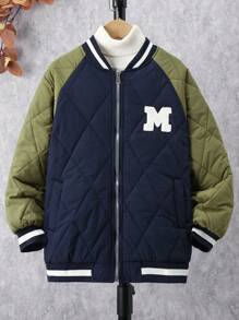 Tween Boy Letter Patched Raglan Sleeve Padded Coat - Multicolor - View 1