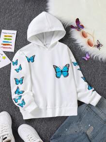 SHEIN 少女蝴蝶印花卫衣 - 白色 - 查看 5