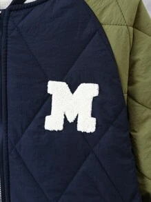 Tween Boy Letter Patched Raglan Sleeve Padded Coat - Multicolor - View 3