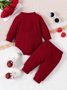 SHEIN Baby Boy Button Front Bodysuit & Sweatpants - Multicolor - View 2