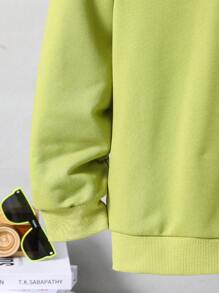Chico preadolescente Pullover con estampado de letra de manga raglán sin collar - Verde - Ver 5