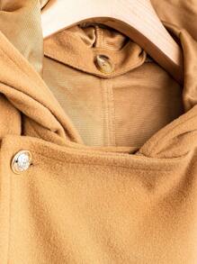 SHEIN Unity Plus Double Breasted Hooded Overcoat - Khaki - View 4