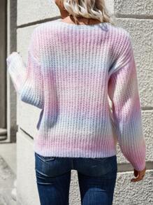 SHEIN Essnce Ombre V Neck Drop Shoulder Sweater - Multicolor - View 2