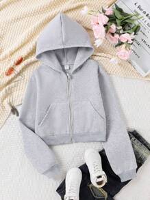 Teen Girl Zip Up Sweatshirt - Grey - View 1