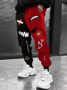 Manfinity Roghcode Men Cartoon Letter Graphic Two Tone Drawstring Waist Sweatpants Sweat Pants Color Block Urban Fashion Rapper - Multicolor - View 1