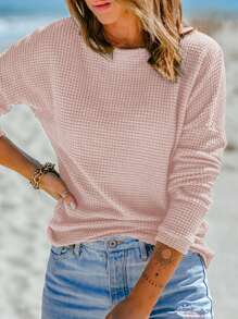 Acelitt Solid Drop Shoulder Tee - Pink - View 3