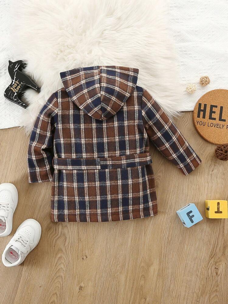 Baby Boy Plaid Print Overcoat With Belt
