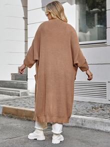 RueChic Hơn tay cánh Vá Túi Áo len Duster - Màu be - Xem 2