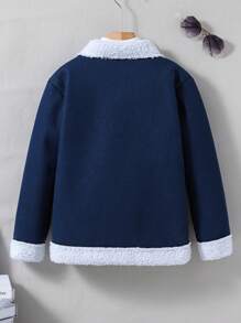 SHEIN 男大童1入組拉鏈開襟加絨內裏花呢外套