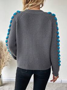 SHEIN LUNE Cut Out Raglan Sleeve Ribbed Knit Sweater - Multicolor - View 2