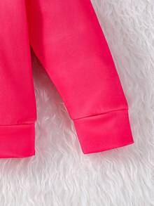 SHEIN Young Girl Letter & Figure Graphic Drop Shoulder Sweatshirt - Hot Pink - View 5