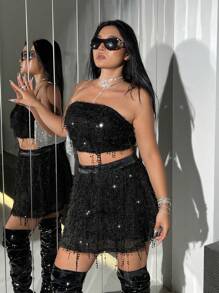SHEIN ICON Plus Fuzzy Tube Top & Skirt