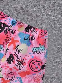 SHEIN Young Girl Cartoon Graphic Zipper Up Hooded Jacket & Pants Without Tee - Multicolor - View 3