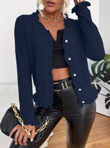 Chiquease 褶邊前紐扣開襟衫 - 藏蓝色 - 查看 5