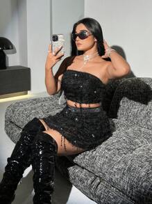 SHEIN ICON Plus Fuzzy Tube Top & Skirt