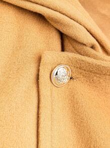 SHEIN Unity Plus Double Breasted Hooded Overcoat - Khaki - View 5