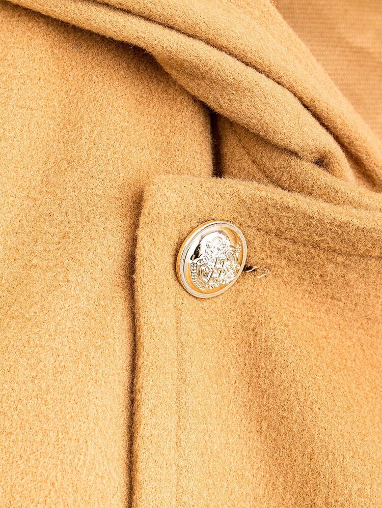 Plus Double Breasted Hooded Overcoat