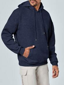 RueChic Men Kangaroo Pocket Drawstring Hoodie - Màu xanh hải quân - Xem 5