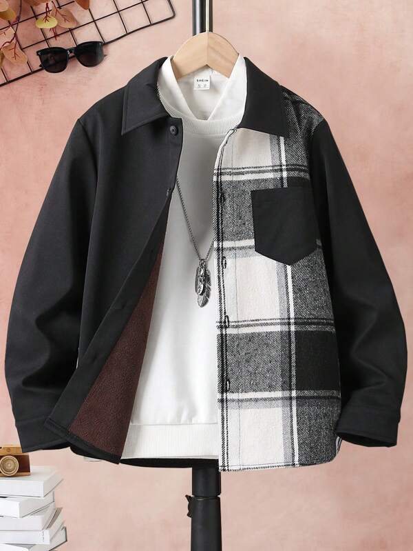 Tween Boy Plaid Print Thermal Lined Coat