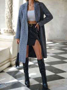 EURMUSE Lapel Neck Double Breasted Overcoat - Black and White - View 2