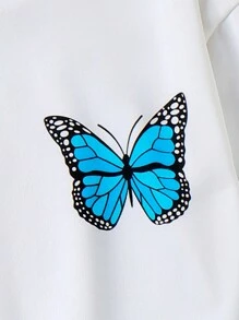 SHEIN 少女蝴蝶印花卫衣 - 白色 - 查看 4