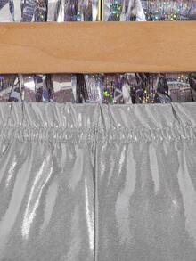 Baby Girl Solid Elastic Waist Metallic Pants - Silver - View 5
