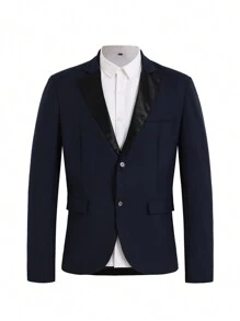 Men 1pc Colorblock Shawl Collar Blazer & 1pc Suit Pants