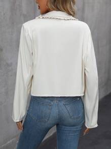 SHEIN Clasi Lapel Neck Frill Trim Blazer - Apricot - View 2