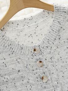 SHEIN LUNE 加大码半扣落肩混色针织套头衫秋冬毛衣 - 灰色 - 查看 7