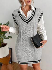 Chiquease Women's Color-Block V-Neck Sweater Dress - Grey - View 1