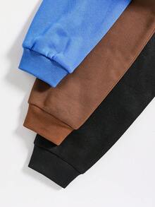 青少年男童三件套字母图案袋鼠口袋卫衣 - 黑色 - 查看 4