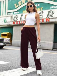 SHEIN Unity Pantalones de pierna ancha unicolor - Burdeos - Ver 4