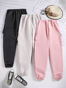 Sparklyn 青少年女孩3入組翻蓋口袋工裝褲 - 黑色 - 查看 2