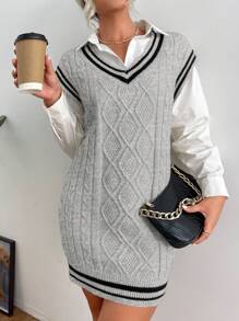 Chiquease Women's Color-Block V-Neck Sweater Dress - Grey - View 4