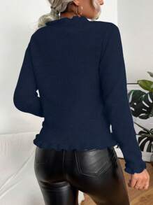 Chiquease 褶邊前紐扣開襟衫 - 藏蓝色 - 查看 2