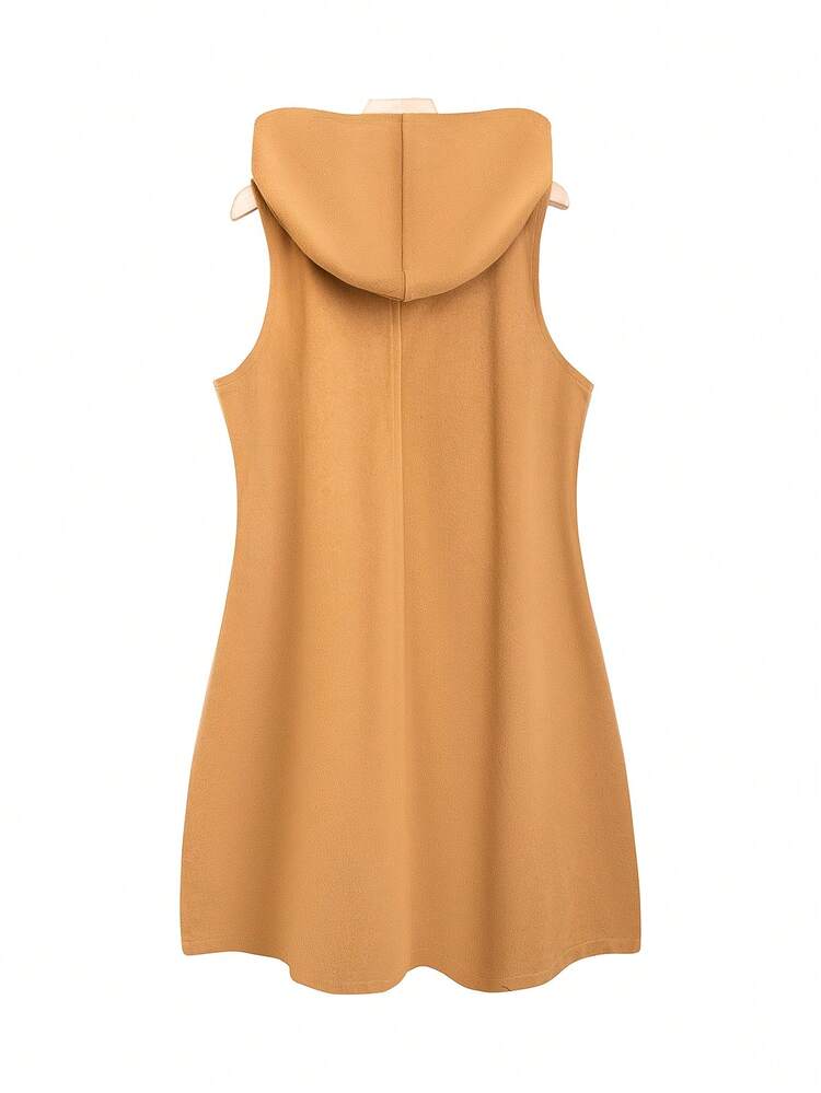 Plus Double Breasted Hooded Overcoat