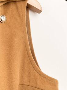 SHEIN Unity Plus Double Breasted Hooded Overcoat - Khaki - View 3